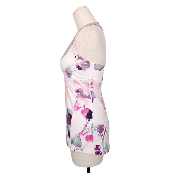 Lululemon Scoop Neck Tank Blurred Blossoms White / Heathered Fossil Sz 4 - Picture 3 of 8